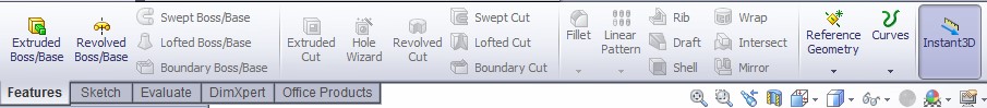 SolidWorks Toolbar for 3D Features